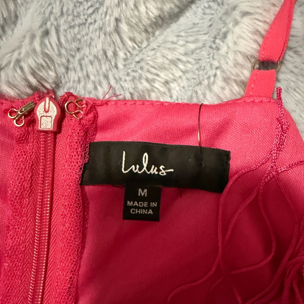 Lulu's Hot Pink Sequin Fringe Mini Dress - Picture 4 of 4
